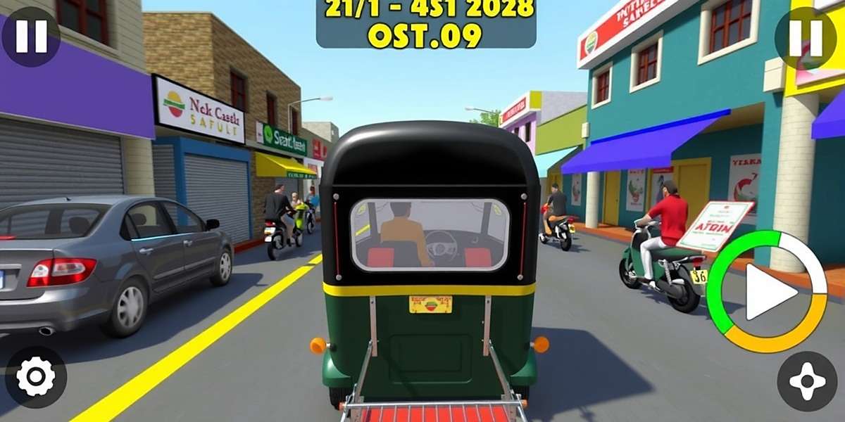 Tuk Tuk Master India - Authentic Indian Driving Experience Tuk Tuk Master India gameplay showing an auto rickshaw navigating through busy Indian street with colorful shops and pedestrians